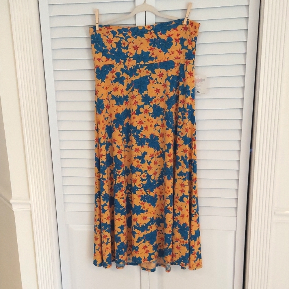 LulaRoe Skirt, Size XL, Maxi, Stretch, Floral Teal  Blue &‎ Butter Yellow, NEW!!